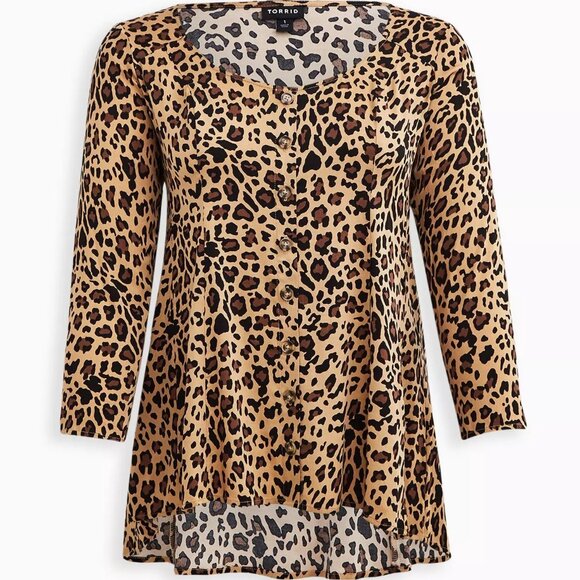 torrid Tops - Torrid Women's Fit & Flare Blouse - Stretch Challis Leopard Print -Size 1- NWOT